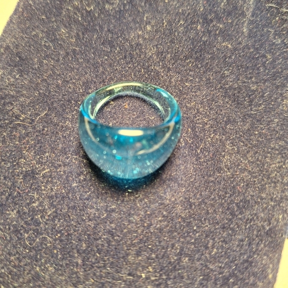 Clear Blue Glass Dome Ring Modernist Edgy Artistic Art TEACHER Size 7.75 Boho - Picture 8 of 9